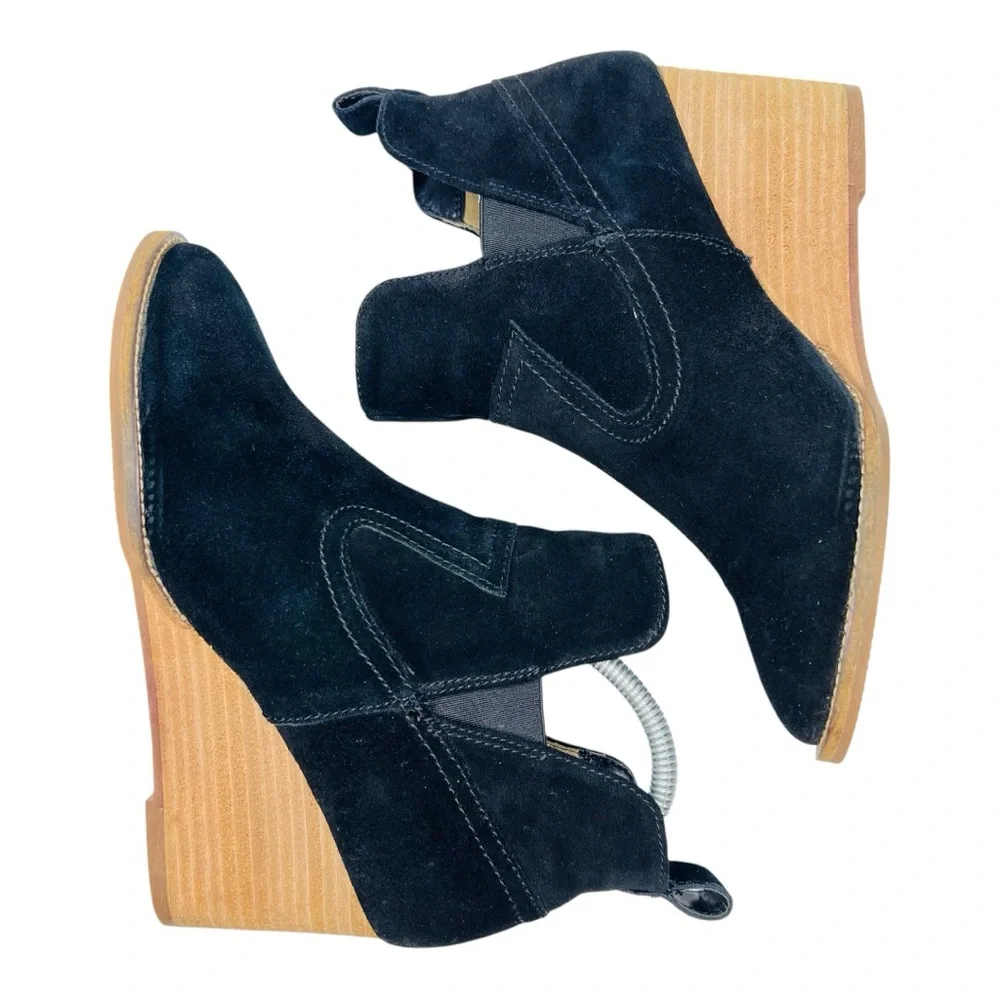 Blonde Irving Waterproof Black Suede Leather Wedge Heel Western Ankle Bootie